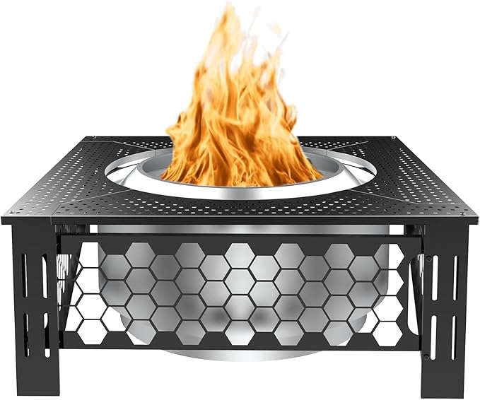 Fire Pit Surround Tabletop for Solo Stove Yukon, Accessories for Solo Stove, Large Surround Table for Stove with Diameter Less Than 27", Square Metal Black