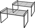 Shantton 2Pack Cabinet Shelf Organizer Storage Rack Space Saving for Kitchen Counter Pantry Bathroom Cupboard Under Sink Office Table Steel Stackable Rust Resistant Heavy Duty Nonslip 16” Black - Tall