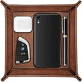 SITHON Valet Tray Desktop Storage Organizer – Premium PU Leather Catchall Bedside Vanity Tray Nightstand Caddy Holder for Keys, Phone, Wallet, Coin, Valentine's Day Gift, Brown
