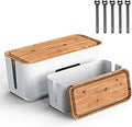 Cable Management Box, NTONPOWER Cord Organizer Box with Phone Holder and 5 Cable Ties, ABS Material Wooden Style, Medium & Large Cord Hider Box for Hiding Surge Protector Cover, USB Hubs, Set of 2