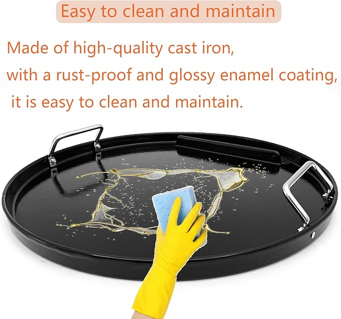 Cast Iron Full Size Round Flat Top Grill Cooking Griddles for BGE, Big Green Egg Large, Kamado Joe Classic, Jumbo Joe and Smokey Mountain Cooker Smoker 18" Charcoal Grill
