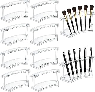 SOUJOY 8 Pack Acrylic Pen Display Stand, 6-Slot Pen Holder Rack, Eyebrow Pen Stand, Makeup Brush Rack Organizer for School Office Home Store