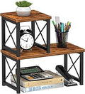 Honiter Desk Shelf Organizer, Desk Shelf for Top of Desk, 2 Tier Adjustable Small Bookshelf Organizer, Freestanding Stackable Desktop Stand, Kitchen Counter Display Rack, Rustic Brown