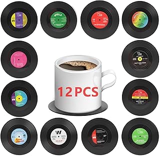 12 PCS Funny Retro Vinyl Record Coasters,Bars,Birthdays, Parties for Music Lovers Colorful Coaste,Home Decor Housewarming and Wedding Decorations Gifts Ideas