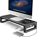 Vaydeer Wireless Charging and USB 3.0 Monitor Stand, Monitor Riser for Desk with Storage, Single Shelf Holder Raiser Organizer for Computer iMac Laptop PC Screen, Heavy Duty Gift Gaming Studio Office