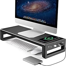 Vaydeer Wireless Charging and USB 3.0 Monitor Stand, Monitor Riser for Desk with Storage, Single Shelf Holder Raiser Organizer for Computer iMac Laptop PC Screen, Heavy Duty Gift Gaming Studio Office