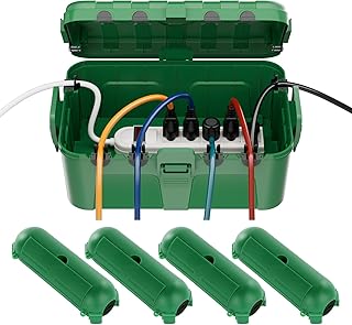 RESTMO 5-Piece Outdoor Waterproof Electrical Box Set – 12.5" x 8.5" x 5" Large & 7.1" x 2.3" x 2.3" Small, Weatherproof Boxes for Power Strip, Outlet, Plug, Socket, Timer, Holiday Light, Green
