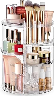 Masirs 360 Rotating Makeup Organizer Countertop - Adjustable Shelf Height - The Perfect Round Spinning Cosmetic Organizer for Bedroom Dresser or Vanity Countertop Storage (Clear)