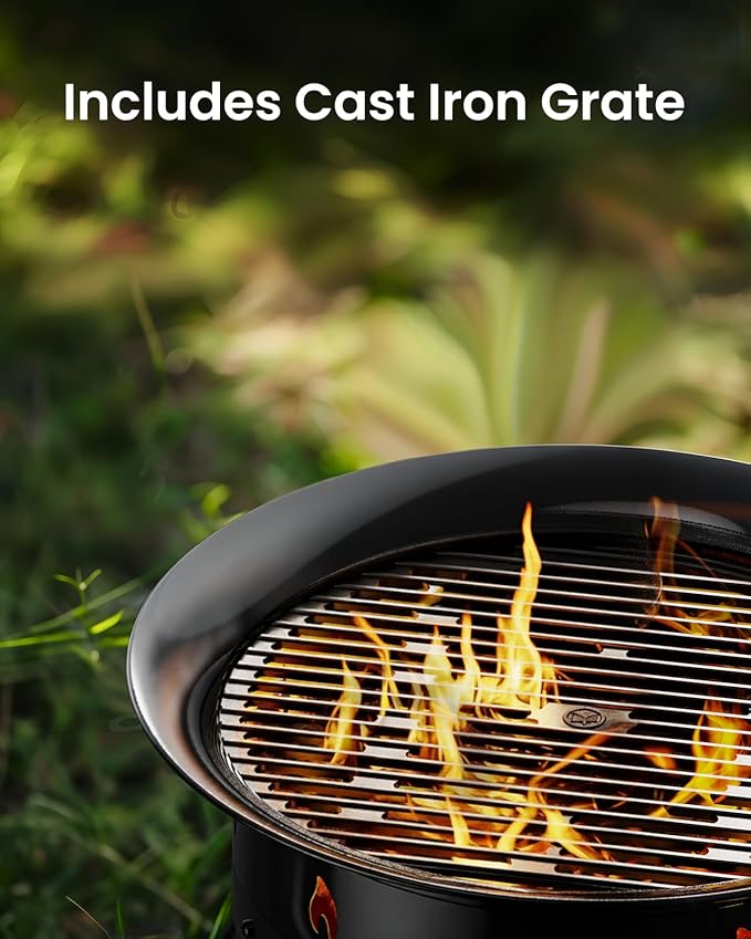 Ciays Large Propane Fire Pit 24 Inch, Gas Fire Pit with Grill Grate, Folding Legs, Hose Hooks, Propane Tank Holder, Cover & Carry Strap, Portable Outdoor Fire Pit for Camping, 58,000 BTU