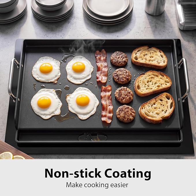 Utheer 17" x 13" Nano-Ceramic Nonstick Griddle for Gas & Charcoal Grills – Universal Flat Top Griddle with Grease Groove/Reinforced Ridges/High Sidewalls, Perfect for Healthy Cooking,Parties & Camping