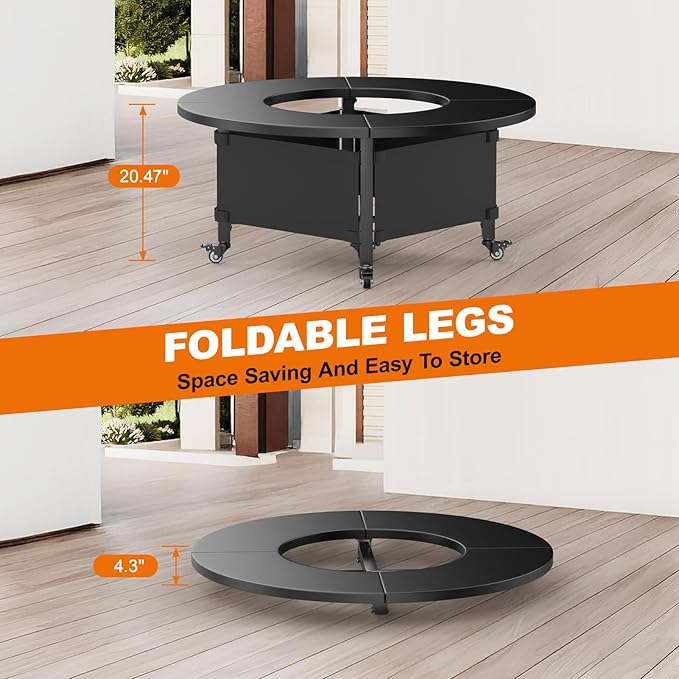 Fire Pit Surround Tabletop for Solo Stove Bonfire,Foldable Surround Table with Wheels for Safety & Easy Clean,42" Powder-Coated Steel Wood Burning Stove Surround Table Top,Accessories for Solo Stove