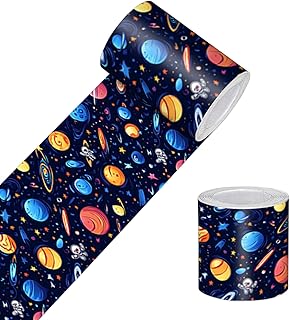HOMETITUTE Wallpaper Border Peel and Stick Wall Border Galaxy Planet Theme Decorative Wall Trim Self Adhesive Border for Walls Mirror Frame Accent Strip for Bedroom Kitchen Living Room 4x196 Inches