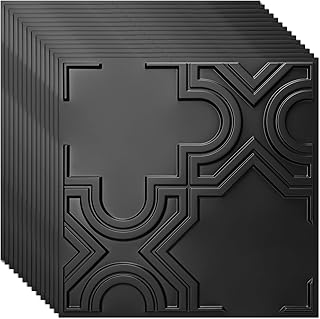 Art3d Drop Ceiling Tiles 12 Pack, Creative Puzzle Glue Up Ceiling Tiles 24x24 Textured PVC Panels for Interior Decor, Home, Office, Coffee Shop, Restaurant, Gym, Covers 48 Sq.Ft, Black