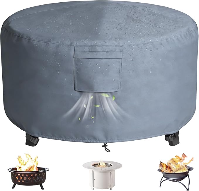 Chinchilla Heavy Duty 36 Inch Round Fire Pit Cover - 100% Waterproof & Weatherproof, Durable All-Season Protection for 33/34/35/36 Inch Propane Fire Pits and Tables