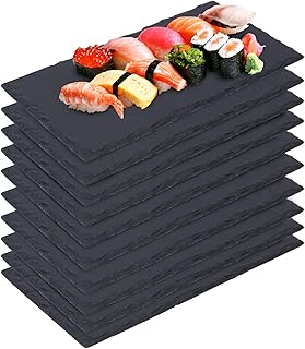 10 Pack 8.7 x 6 Inch Slate Cheese Boards, Slate Plates Black Charcuterie Boards - Natural Stone Serving Tray with Soapstone Chalks for Parties, Gifts, and Special Events.