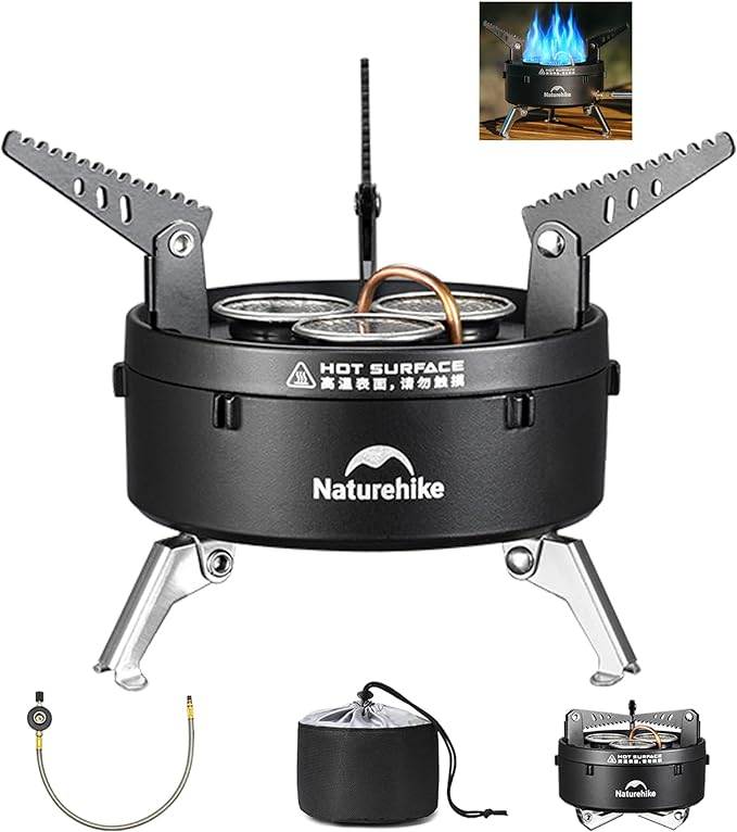Naturehike Portable Camping Stove, 3300W/11260BTU Backpacking Gas Stove, High Power Adjustable Burners with Carry Bag, Lightweight Collapsible Stove Burner for Outdoor Cooking Hiking and Picnic
