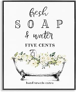 Stupell Industries 'Fresh Soap & Water Bath Tub', Framed Giclee Art, Black, 11 x 14 Inches, Easy to Hang and Sturdy, Made in USA, by Lettered and Lined