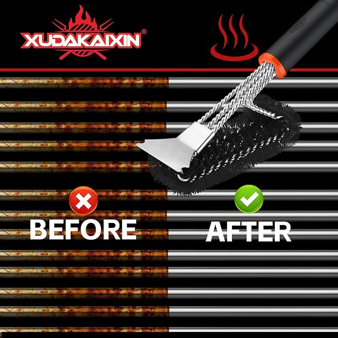 XUDAKAIXIN Grill Brush and Scraper, Safe Nylon Bristles Barbecue Outdoor Grill Brush for Cooled Grates, Extra Strong BBQ Cleaner Accessories (Black)