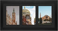 Golden State Art, 9x18 Black Wood Frame - Black Mat for Three 5x7 Pictures - Sawtooth Hangers- Swivel Tabs - Wall Mounting - Landscape/Portrait - Real Glass - Collage Frame