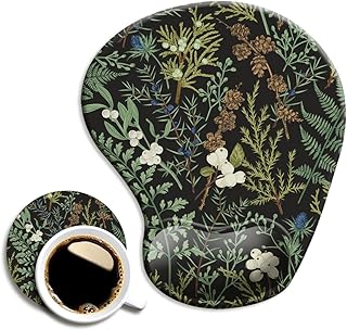 Ergonomic Mouse Pad with Wrist Support and Coaster,Mouse Pads with Non-Slip PU Base for Home Office Working Studying Easy Typing & Pain Relief Botanical Flowers