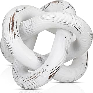 Yalikop 3 Link Wood Knot Decor Rustic Home Décor Accents Hand Carved Coffee Table Decoration, Boho Chain Link Decoration, Modern Shelf, Rustic Objects for Home Living Room Bedroom(Retro White)