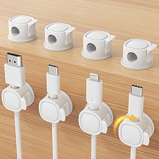 8Pack Rotatable Cord Organizer, Spring Cable Clips With Clasp Lock, INCHOR No-Residue Adhesive Cable Organizer, Cord Holder for Nightstand Car Home Office (White)