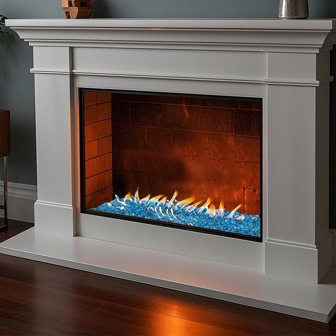 Skyflame 10-Pound Polygon Fire Glass for Fire Pit Fireplace Landscaping,1/2-inch, Aqua Blue