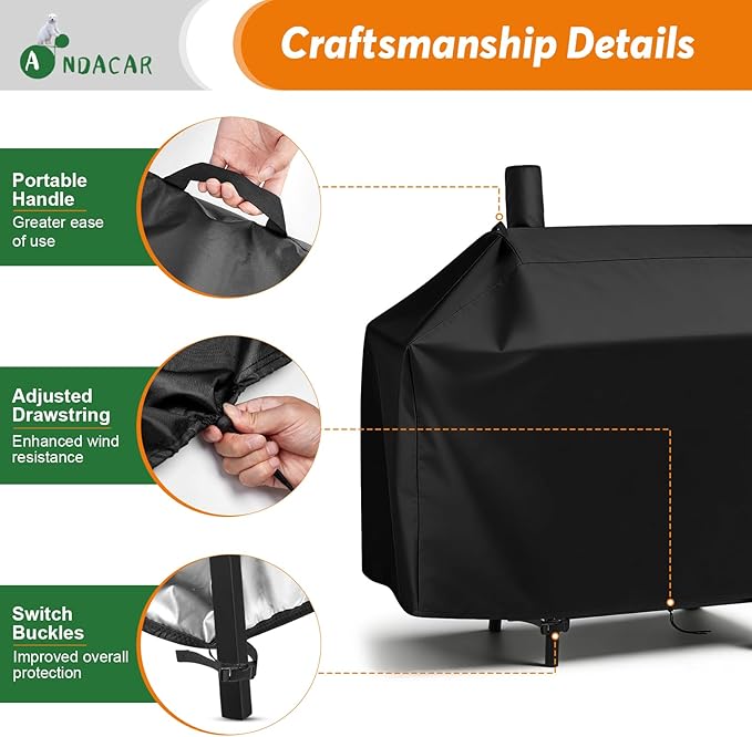 Charcoal Grill Cover for CC1830V 30 Charcoal Grill, Smoker Grill Cover for Outdoor Grill Waterproof BBQ Grill Cover - 44" L×29" W×45" H, Black