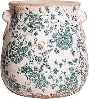 Xiaan Jiaju Tuscan Ceramic Planters and Kitchen Utensil Holder, 6.68 Inch Vintage Plant Pots with Drainage for Indoor/Outdoor, Country Cottage Vase for Home Garden Decor, Gifts for Plant Lovers, Cyan
