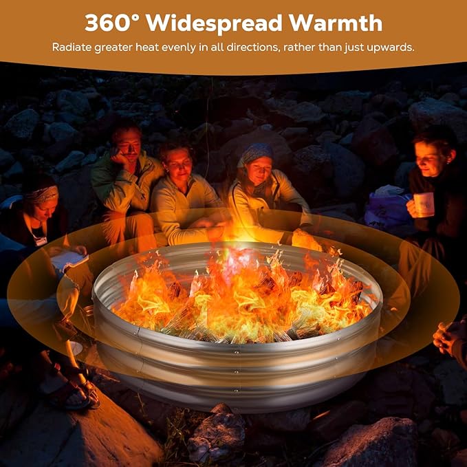 Raynesys 48 Inch Round Galvanized Fire Pit Ring, Silver Round Galvanized Fire Ring, 4 Feet Diameter Fire Pit, Outdoor Pits for Backyard, Camping, Bonfire