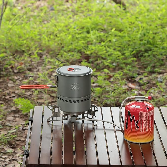 Bulin Camping Pot, 1.5L/2.1L High Efficiency Backpacking Pot Ultralight Camping Cooking Set Cookware Gear with Heat-Proof Handle & Heat Exchanger for Outdoor Picnic Hiking Travel