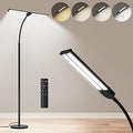 LED Floor Lamp for Living Room, Bright Reading Lamps for Office, Adjustable Colors Temperatures&Brightness, Dual Head Goose-Neck Standing Lamp, Remote and Button Control, Eye Caring Tall Lamp, Black