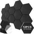 12 Pack Hexagon Acoustic Panels, Self-Adhesive Sound Deadening Panels, Sound Proof Foam Panels for Walls, Flame Retardant, Noise Absorbing & Echo Reduction, 12" X 10" X 0.4" Black
