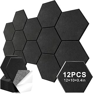 12 Pack Hexagon Acoustic Panels, Self-Adhesive Sound Deadening Panels, Sound Proof Foam Panels for Walls, Flame Retardant, Noise Absorbing & Echo Reduction, 12" X 10" X 0.4" Black