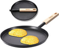 bodkar 8-inch Frying Pan Skillet Flat Crepe Pan, Lightweight Grill Pan with Wooden Handle for Camping Indoor Outdoor Cooking
