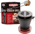 Mini Tabletop Fire Pit and Cast Iron Hibachi Grill Pan, Camping Tabletop Fire Pit Indoor & Outdoor Grill for Smores, BBQ, Smores Maker, Smokeless Firepit, Portable Mini Japanese Grill by Chef Master