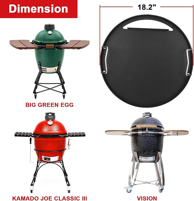 Full Size Griddle Inserts for Big Green Egg Large, Flat Top Griddle for Vision VGKSS-CC2 B-11N1A1-Y2A, Grill Cooking Griddles Kamado Joe Classic I II III 18" Charcoal Grill and Smoker