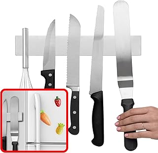 Modern Innovations 10 Inch Magnetic Knife Holder for Refrigerator, Magnetic Knife Holders for Fridge or Kitchen Wall No Drilling, Magnet Strips for Knives & Metal Utensils, Tool Rack, Stainless Steel