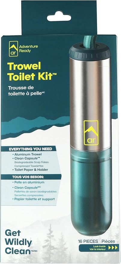 AR Adventure Ready Backpacking Trowel Toilet Kit - Includes Aluminum Camping Shovel, Toilet Paper, Packout Bags, Soap Flakes & Compressed Towelettes