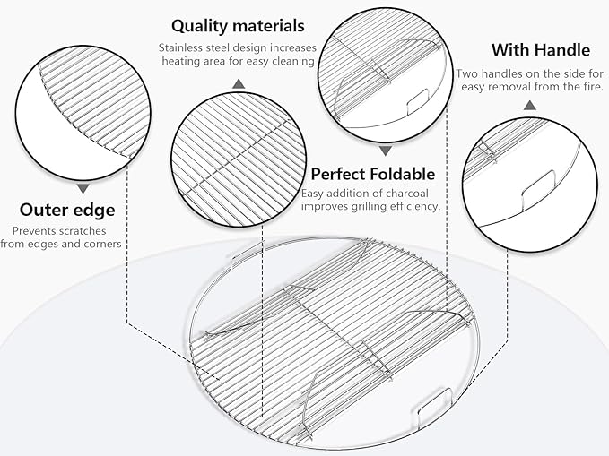 22-inch Stainless Steel Cooking Grate Hinged for 7436 Weber Grill Grates Round Hinged, Non-Stick Reliable Grill Grate Replacement Parts for Weber One-Touch and Kettle Premium Series