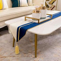 Avigers Sapphire & White Table Runner with Tassels, 12 x 72 Inch Modern Luxury Geometric Table Runner for Coffee Table, Dining Table, Console & Dresser, Decorative Fabric Table Scarf for Home Decor
