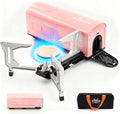 BIG HORN OUTDOORS Butane Camping Stove, Portable Folding Gas Burner with Carry Bag for Camping, Emergency Use and Outdoor Cooking, Pink