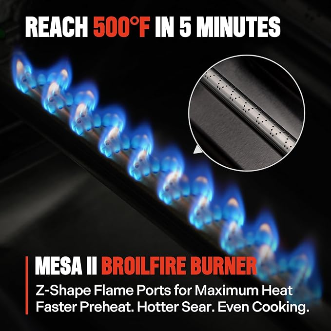 Monument Grills 4+1 Burner Stainless Steel 525 sq.in Propane Gas Grill, 49,000 BTU, Outdoor Mesa 2 Grill with Broil Zone, Side Burner, Foldable Side Shelf, Assembles in 30 Mins, with Trash Can & Rack