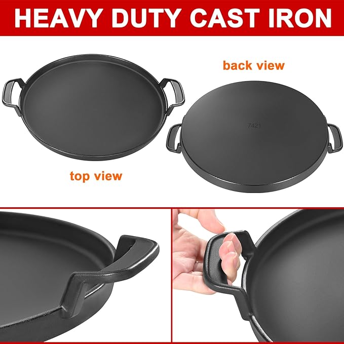 GasSaf 7421 Gourmet BBQ System Griddle for Weber 22 1/2 Inch Original Kettle Premium Charcoal Grills, 22.5'' Smokers, Performer Premium Grills Insert, 12" Round Cast Iron Griddle for 8835 64812 64815