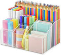 VITVITI Acrylic Pen Holder, Clear Desk Organizer, Pen Organizer for Desk, 7 Compartments Pencil Holder, Desktop Stationery Organizer for Office Storage/School/Home/Art Supplies