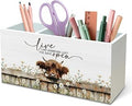 DILSJ Inspirational Highland Cow Pen Pencil Holder Organizer for Desk, Highland Cow Gifts for Women, Live Like Someone Left The Gate Open Wooden Box Signs for Home Office Desk Tabletop Decoration