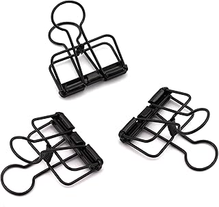 12-Pack Medium Metal Wire Binder Clips, Office Supplier School Accessories,Colorful Hollow Out Paper Organizer, Paper Binder Clip (Black)