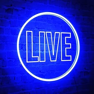 NOXTROND Live Neon Lights Sign, USB Powered Live On Air Led Light, Dimmable Wall Décor Round Live Streaming Neon Night Light LED Sign for Streamer, Gamer, Game Room, Studio Decor (Blue)