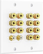 Cable Matters Double Gang 7.2 Speaker Wall Plate, Home Theater Wall Plate, Banana Plug Binding Post FacePlate, White