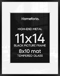 Homeforia Black 11x14 Picture Frame, High End Metal 11x14 Poster Frames with Mat 8x10, 11 x 14 Black Frame Matted to 8 x 10 inch Photo, 11 by 14 Thin Hanging Frames, Tempered Glass, Wall Kit, Set of 1